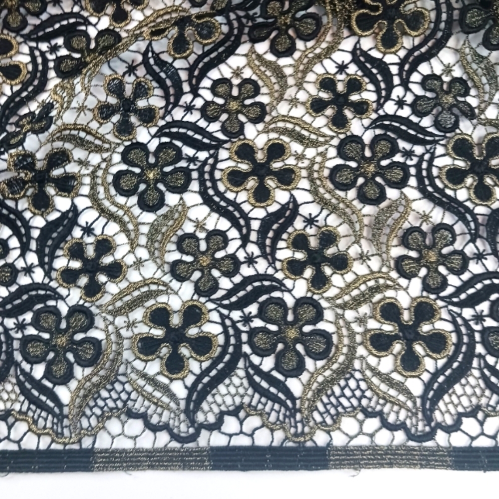 Thick Black & Metalic Gold Floral Flower Filigree Lace.